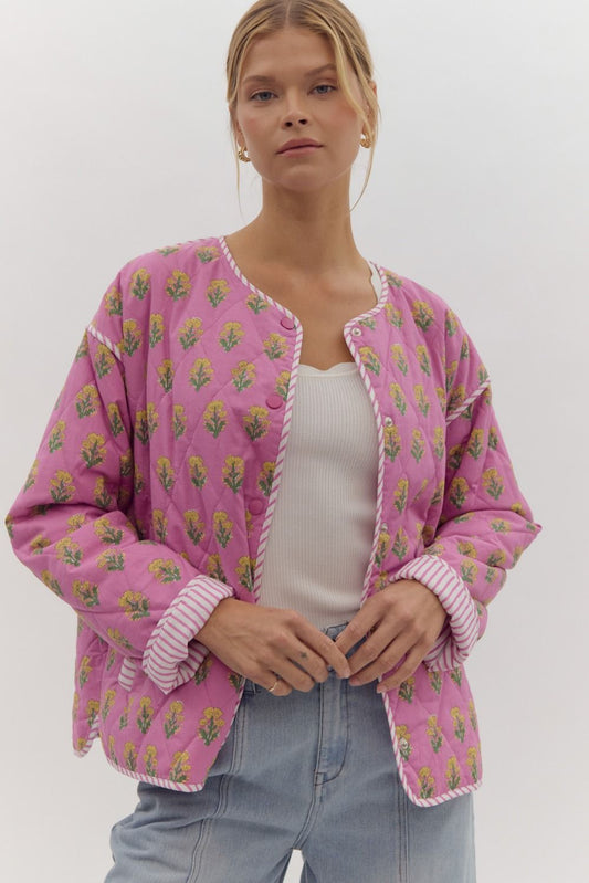 Blush Floral Print Quilt Jacket