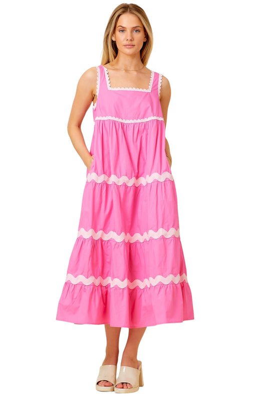 Posh Pink Wavy Ric Rack Maxi Dress