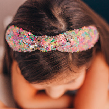 Kids Sparkly Sequin Knot Headband: Rainbow 🌈