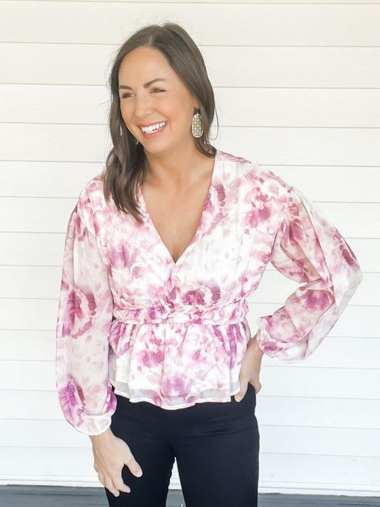 Maggie Magenta Watercolor Blouse