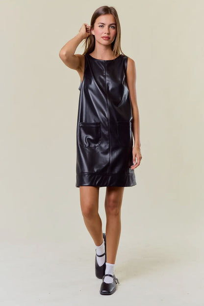 Faux Leather Sleeveless Mini Dress