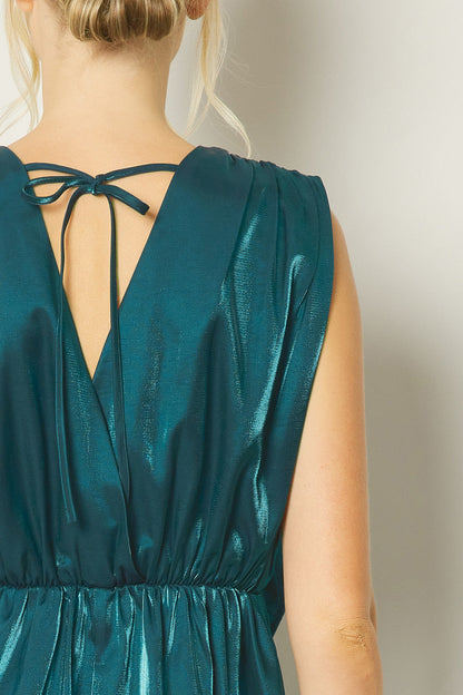 Put A Bow On It Metallic Sheen Holiday Dress Emerald