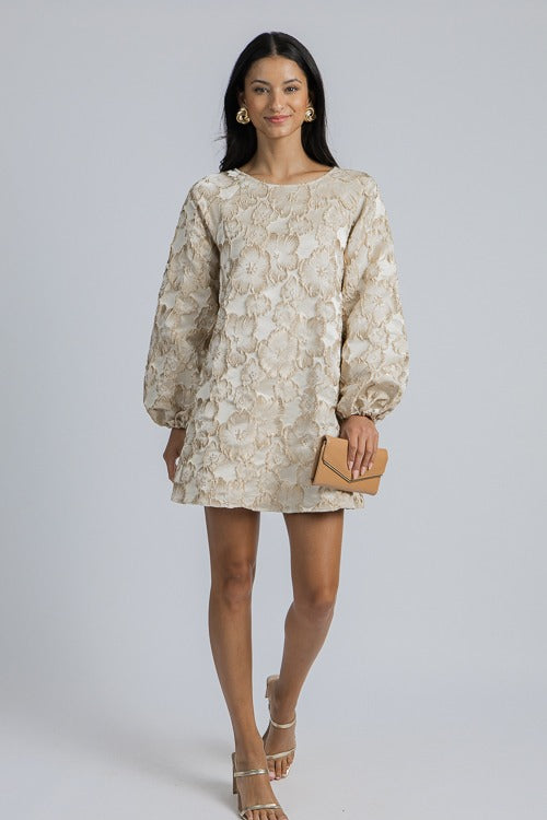 Champagne Jacquard Bubble Sleeve Dress