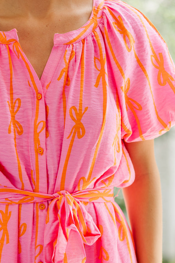 Bubblegum Bows 🎀 Button Up Mini Dress