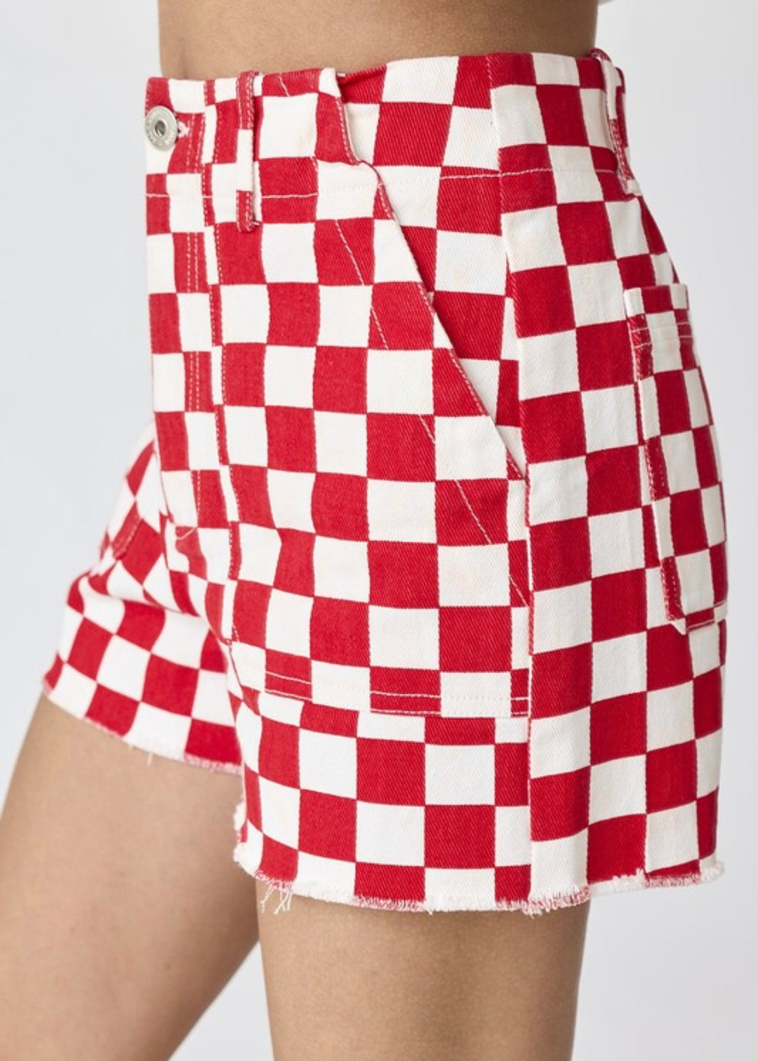 Boomer Red Game Day Checkered Denim Shorts