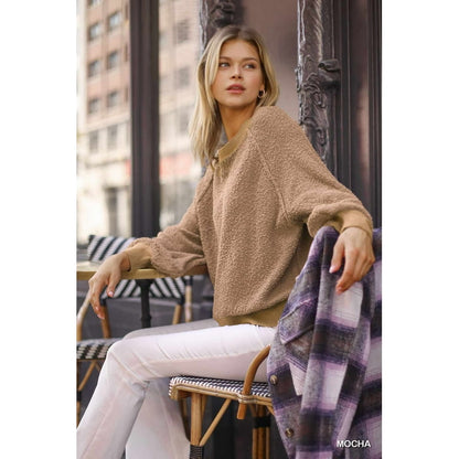 Mocha Puff Sleeve Boat Neck Sweater