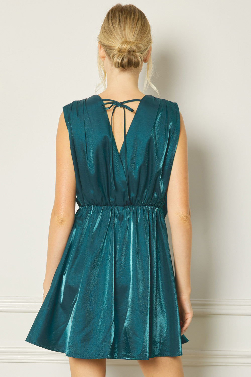 Put A Bow On It Metallic Sheen Holiday Dress Emerald