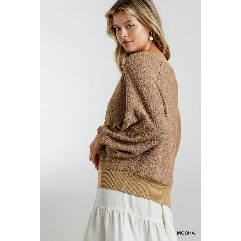 Mocha Puff Sleeve Boat Neck Sweater