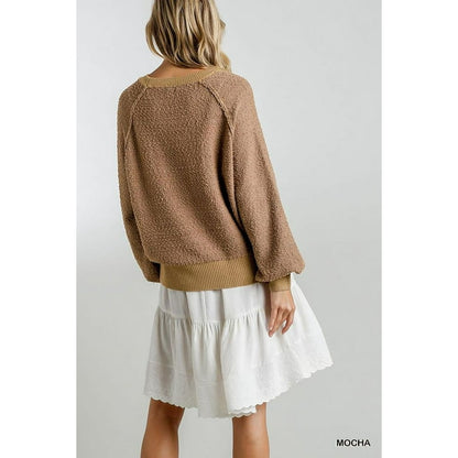 Mocha Puff Sleeve Boat Neck Sweater