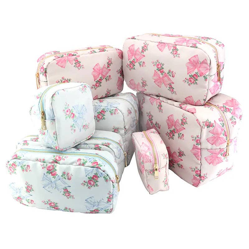 Farrah Floral Cosmetic Bag: Small Pink