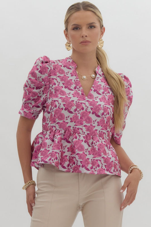 Lexi Floral Jacquard Peplum Blouse