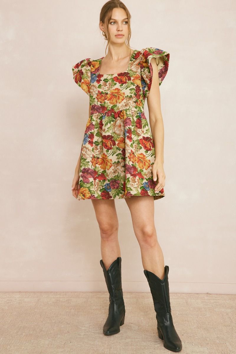 Fall Garden Party Jacquard Dress