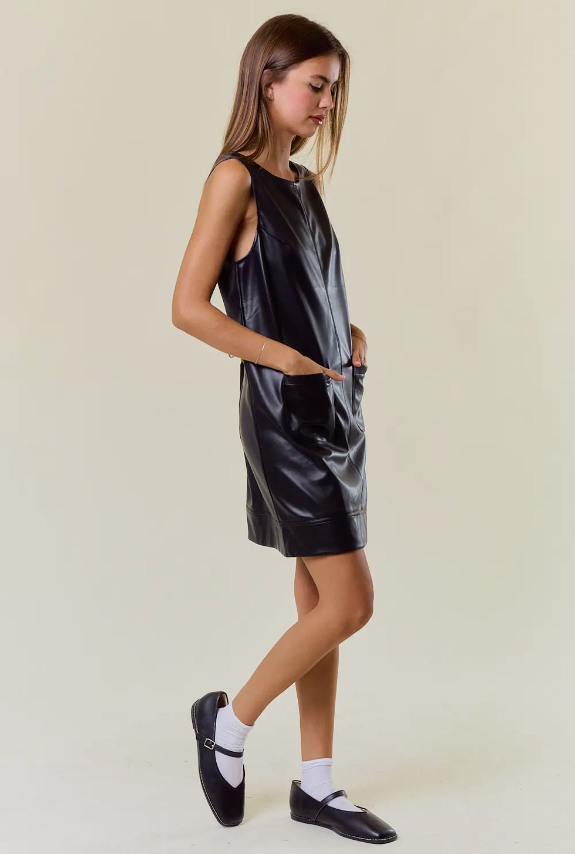 Faux Leather Sleeveless Mini Dress