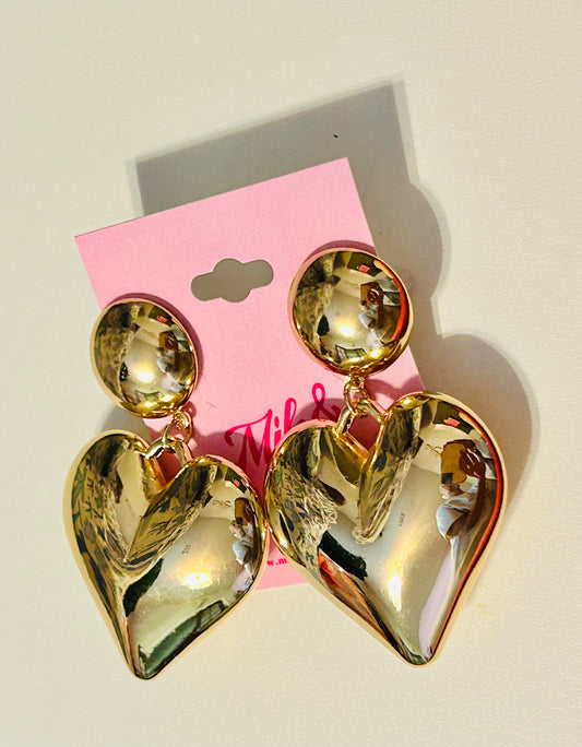 Oversized Gold Puffy Heart Dangle Earrings