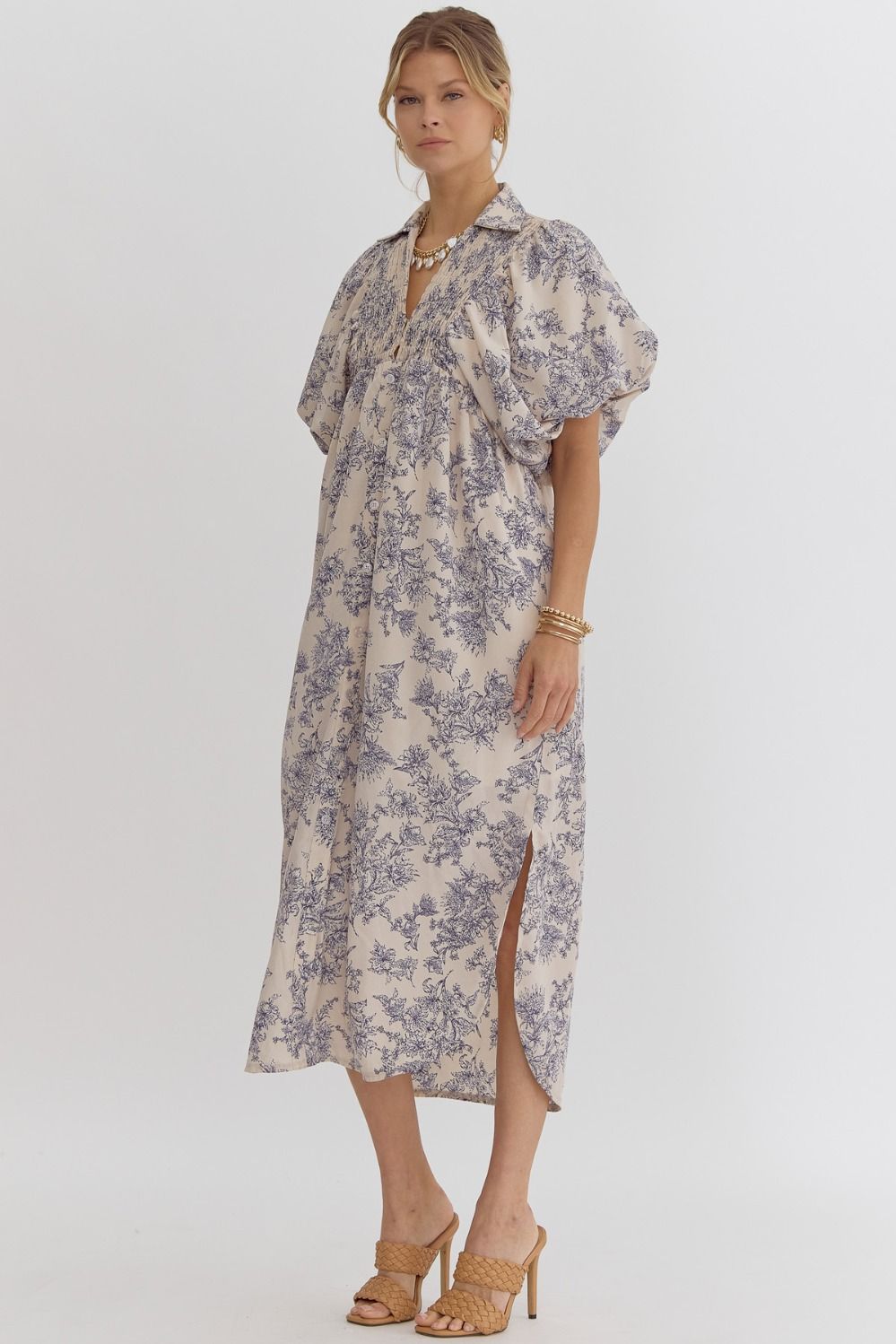 Love Shack Floral Bubble Sleeve Midi Dress