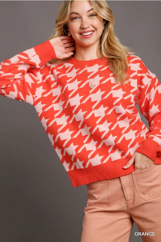 Bold & Bright Orange Houndstooth Pullover Sweater