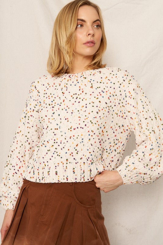 Joyful Confetti Bubble Sleeve Sweater