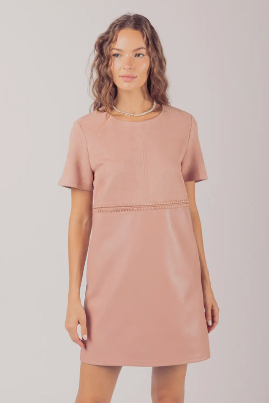 Dusty Rose Suede and Pleather Mini Dress