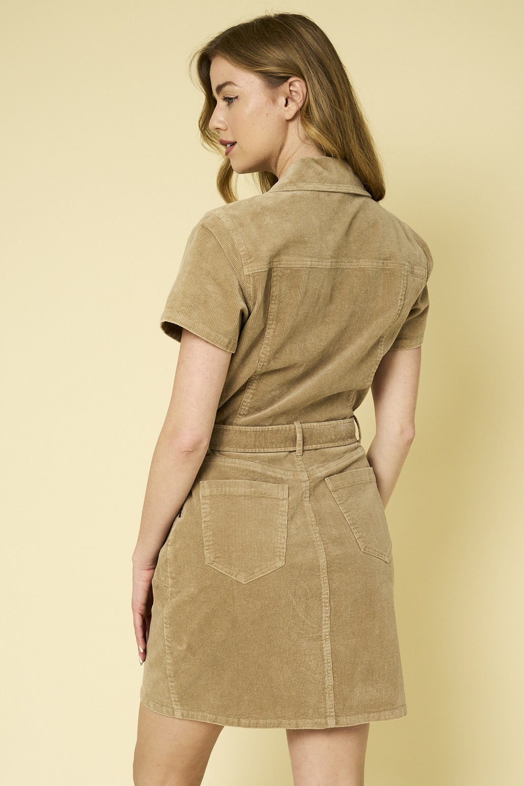 Mocha Corduroy Mini Dress with Belt