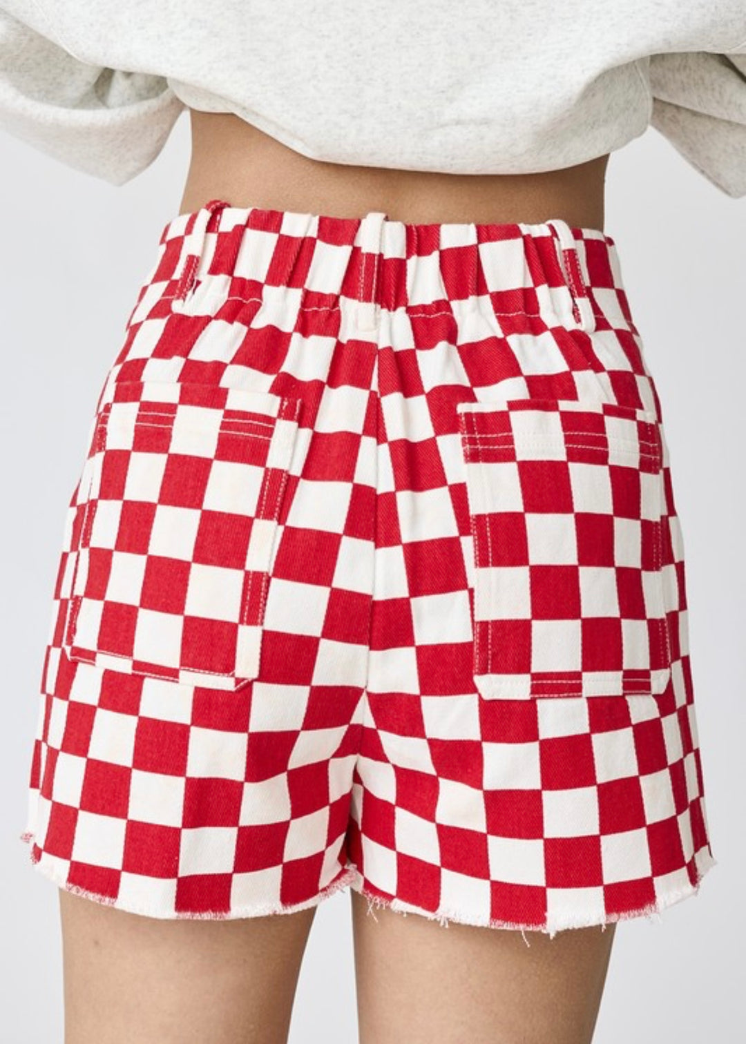 Boomer Red Game Day Checkered Denim Shorts