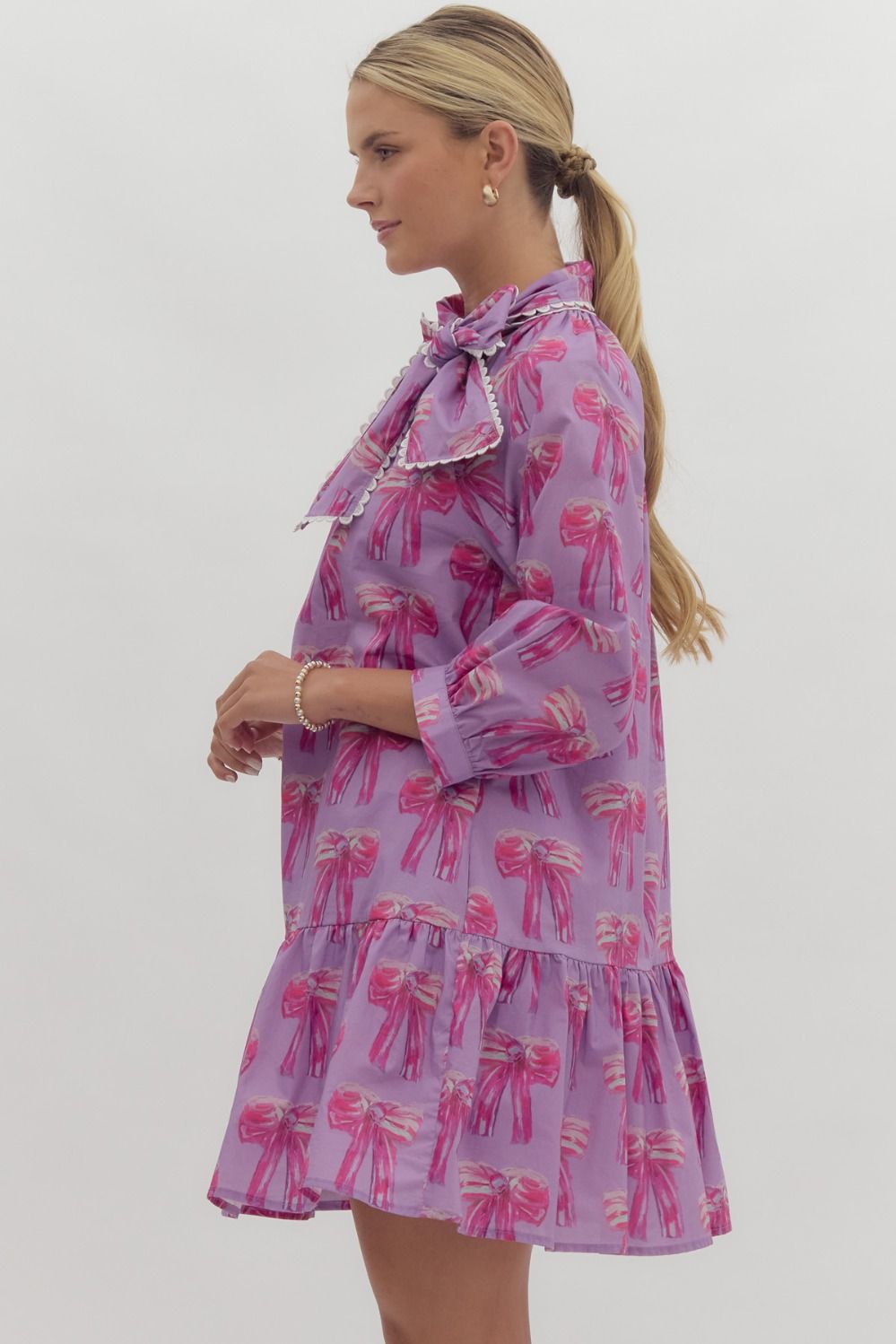 Lily Lavender Bow Statement Collar Dress