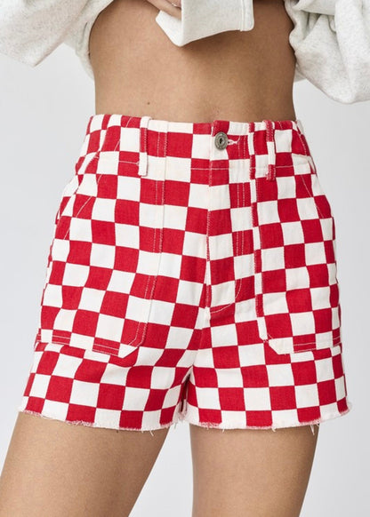 Boomer Red Game Day Checkered Denim Shorts