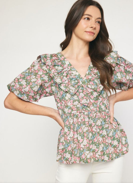 Floral Frenzy Ruffle Top