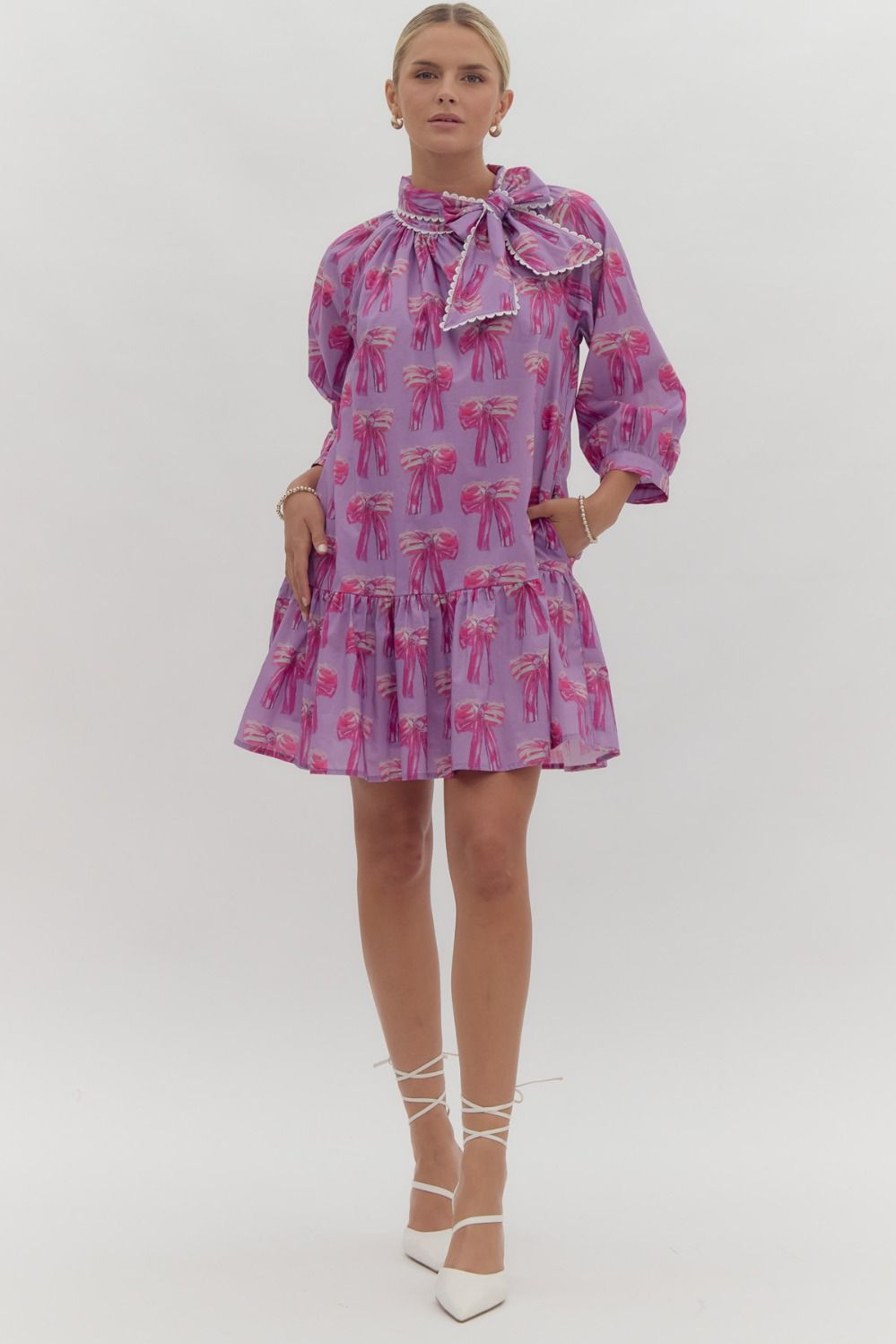 Lily Lavender Bow Statement Collar Dress