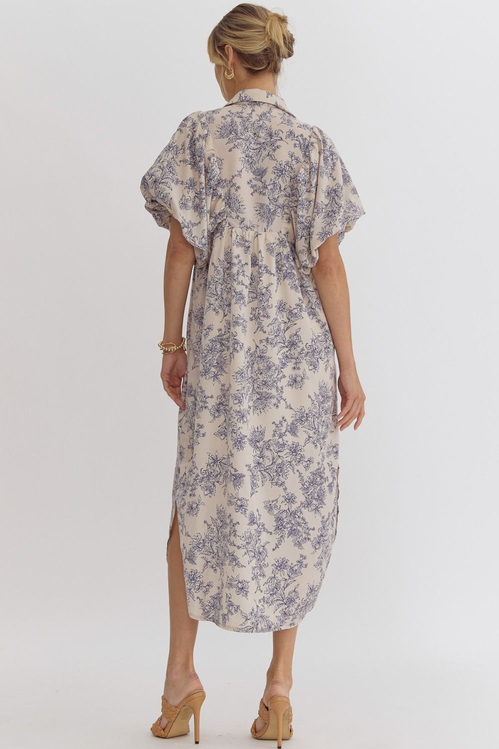 Love Shack Floral Bubble Sleeve Midi Dress