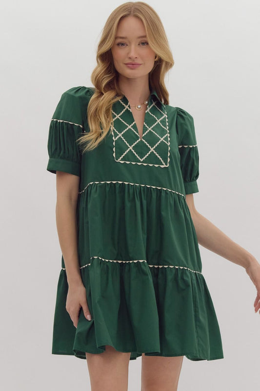 Hunter Green Scallop Trim Mini Dress