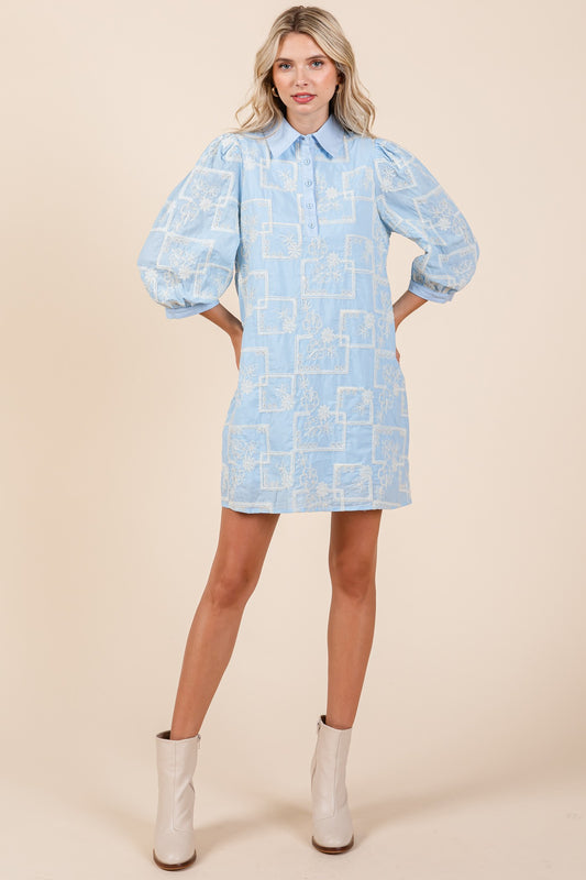 Baby Blue Embroidered Mini Dress