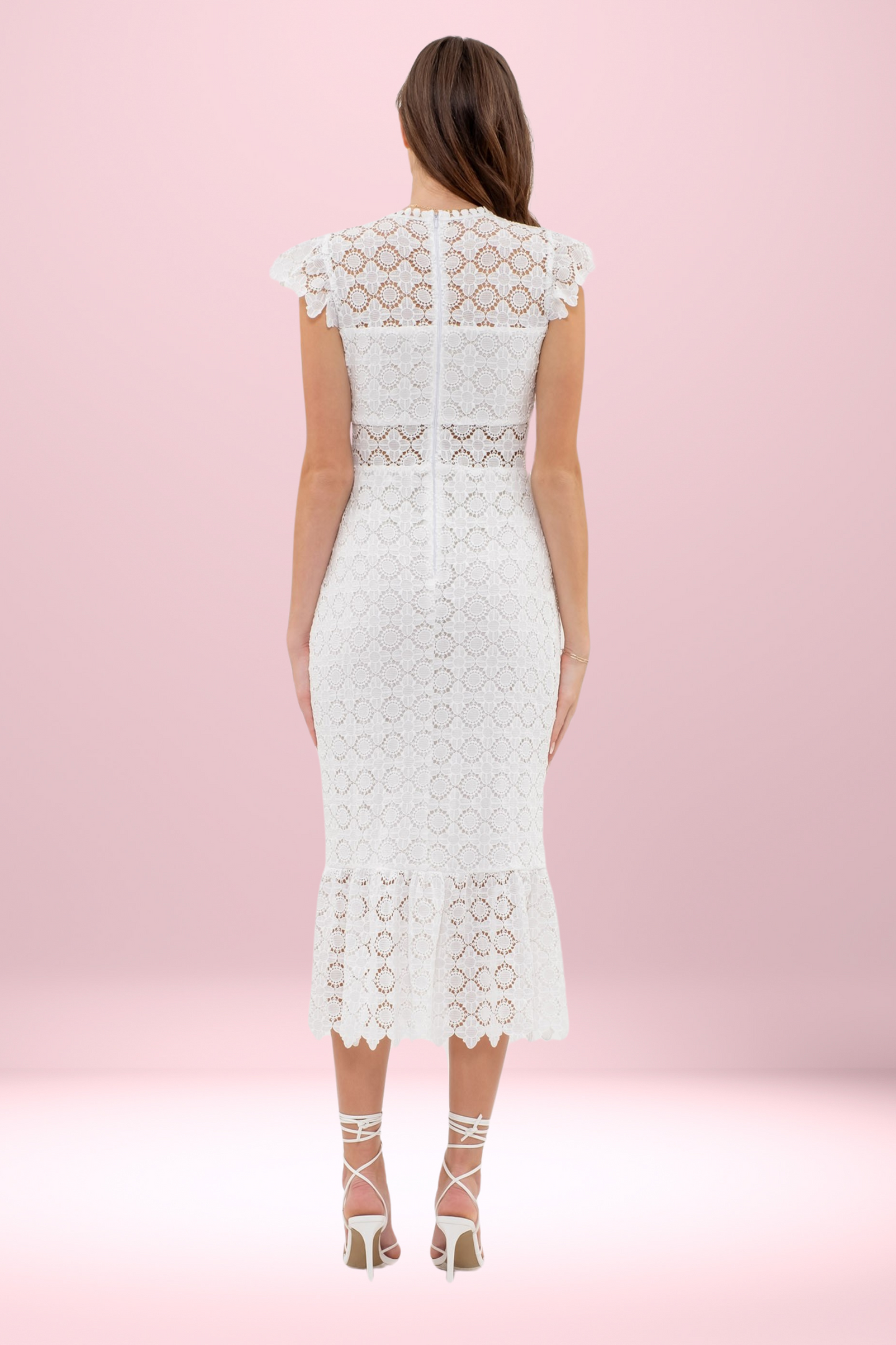 White Eyelet Lace Ruffle Midi Dress