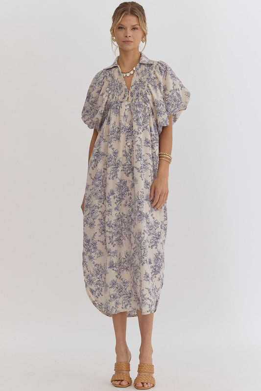 Love Shack Floral Bubble Sleeve Midi Dress