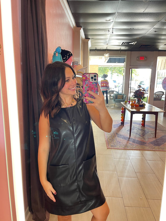 Faux Leather Sleeveless Mini Dress