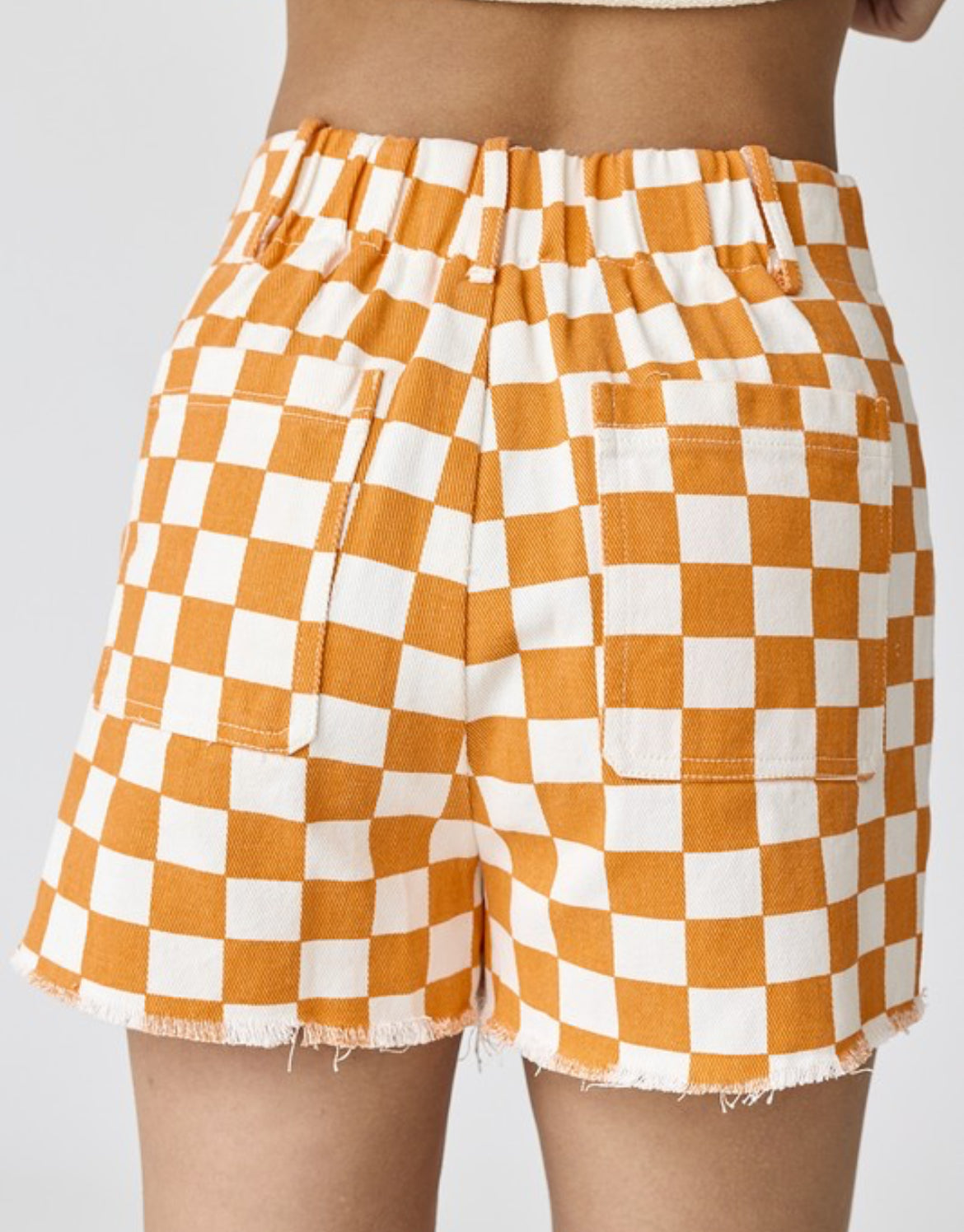 Pistols Firin’ Orange Game Day Checkered Denim Shorts