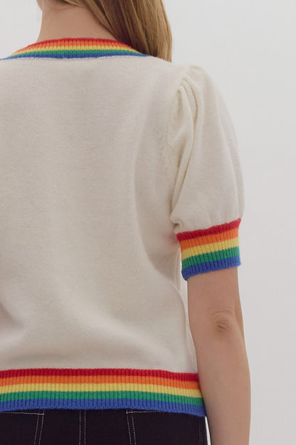 Merry & Bright Rainbow Band Short Sleeve Sweater