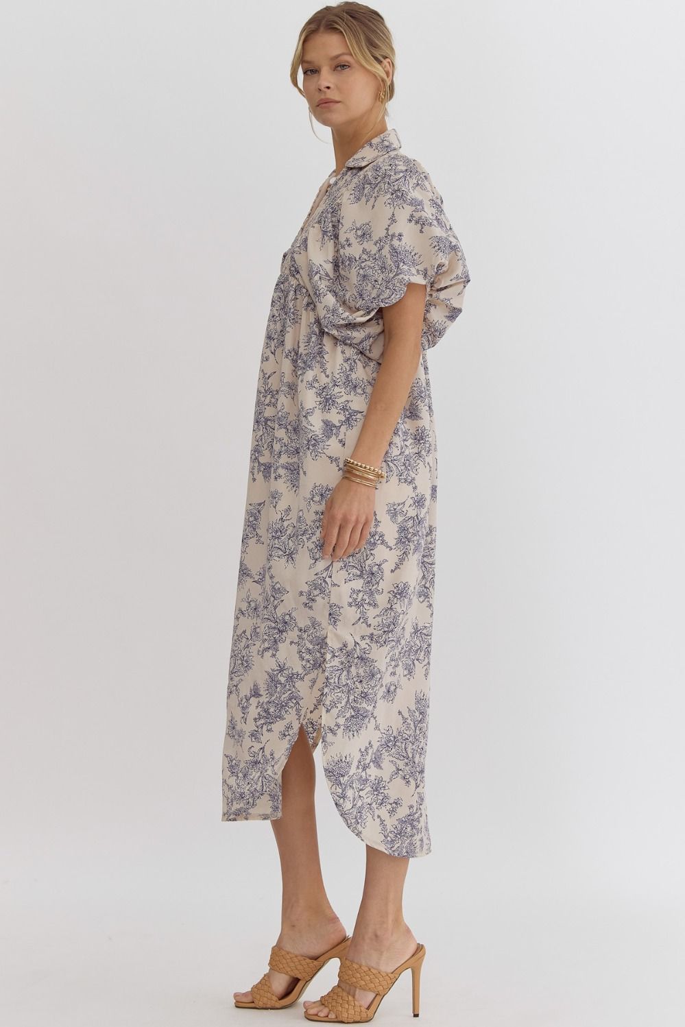 Love Shack Floral Bubble Sleeve Midi Dress