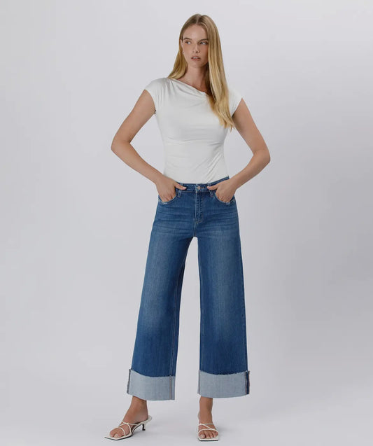 Upstate High Rise Wide Leg Cuffed Denim