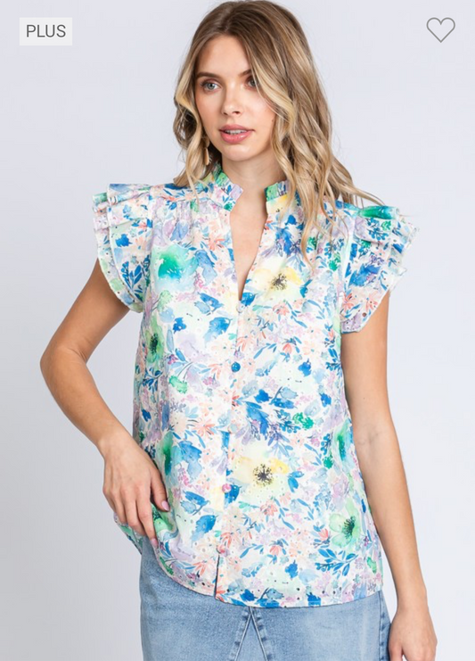 Farrah Floral Watercolor Blouse