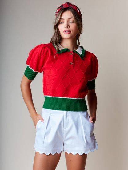 Holiday Cheer Knit Polo Sweater