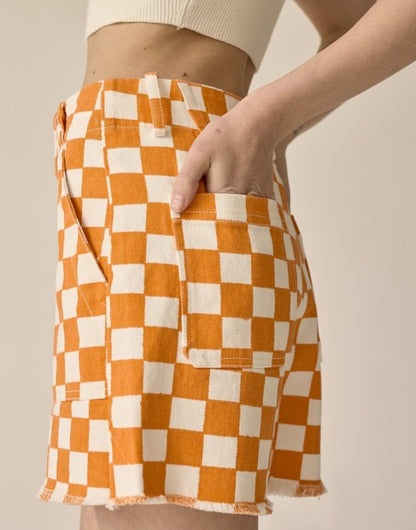 Pistols Firin’ Orange Game Day Checkered Denim Shorts