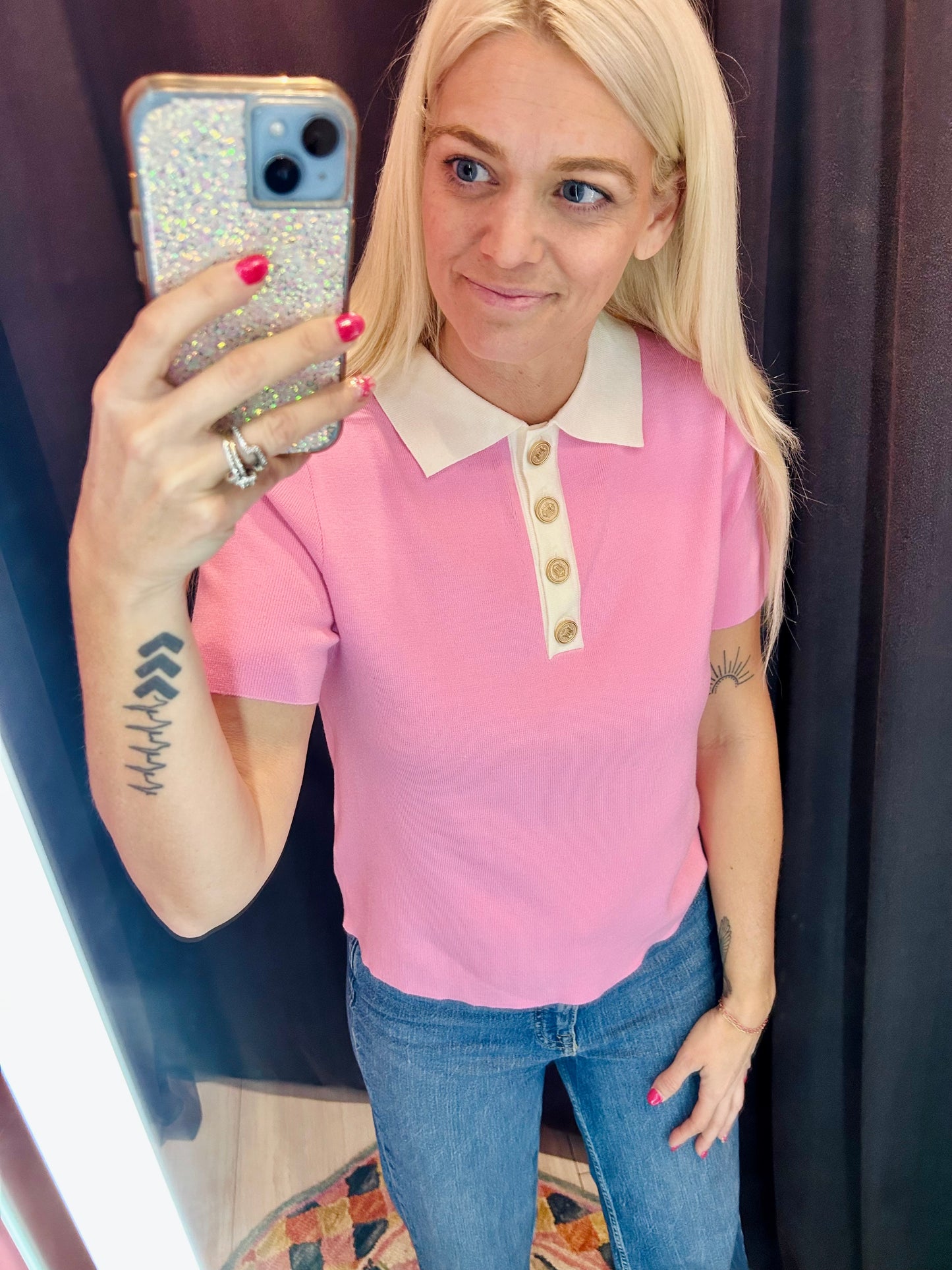 Country Club Barbie Collared Button Up