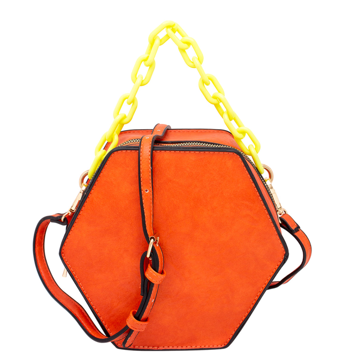 Orange You Glad to See Me Hexagon Faux Leather Crossbody Handbag