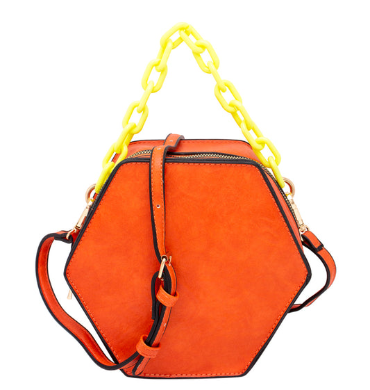 Orange You Glad to See Me Hexagon Faux Leather Crossbody Handbag