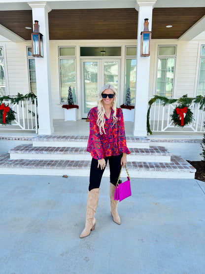 Paint the Town Burgundy Woven Top