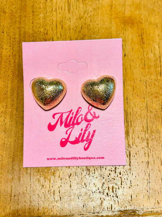 Smooth Gold Heart Puff Earring Studs