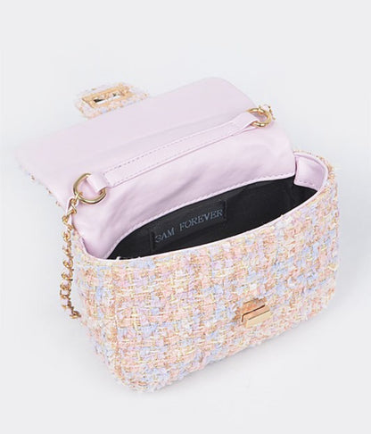 Pink Twill Small Crossbody Bag with Gold Chain Strap