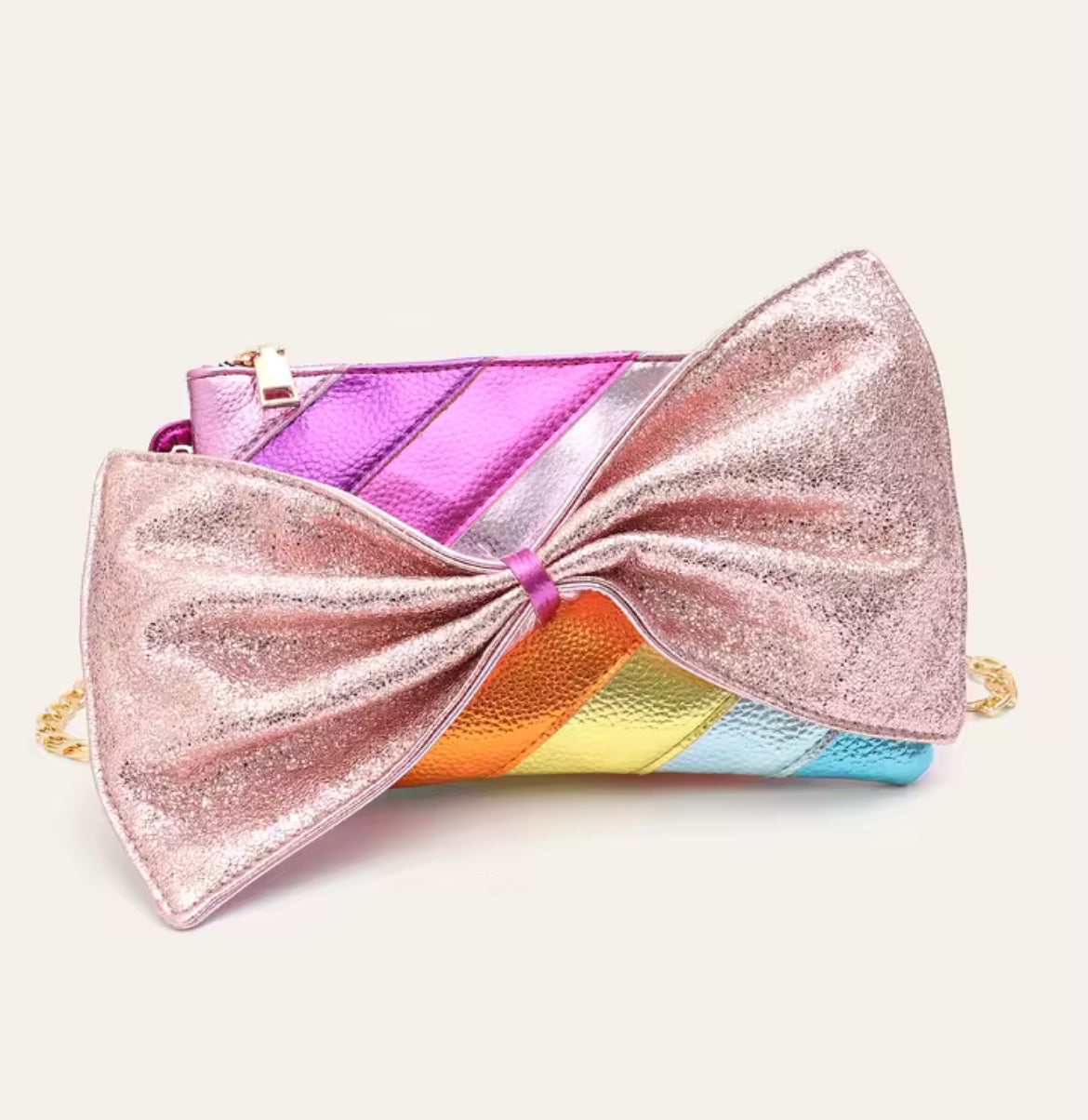 Pink Metallic Bow Clutch