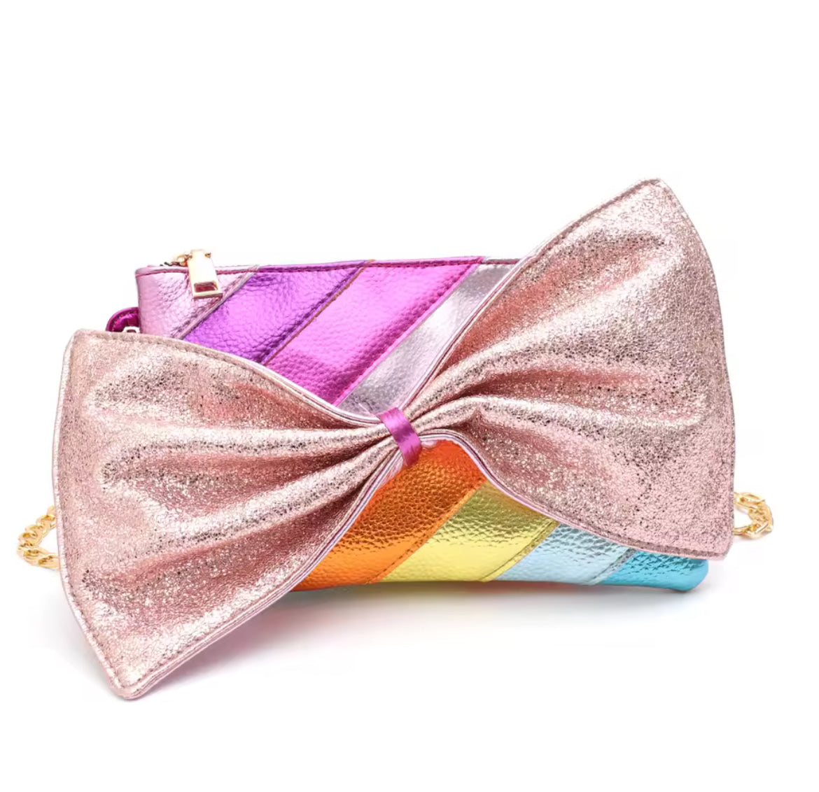 Pink Metallic Bow Clutch