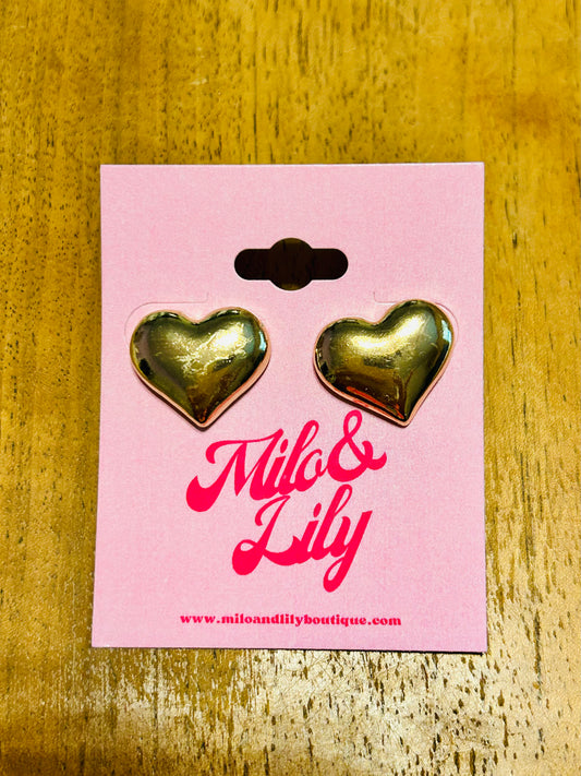 Smooth Gold Heart Puff Earring Studs